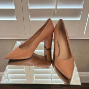 ANTONIO MELANI  Pointed Toe Pumps Camel Leather 3"H x 1.5" Block Heel US Size 8